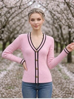 NWT  EXPRESS Pink Black Cardigan Sweater Size S